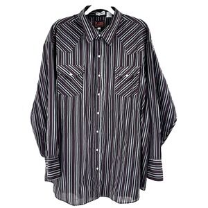 Plains Western Wear Big Man Shirt 3X Black Stripe Pearl Snap Cowboy Landman West